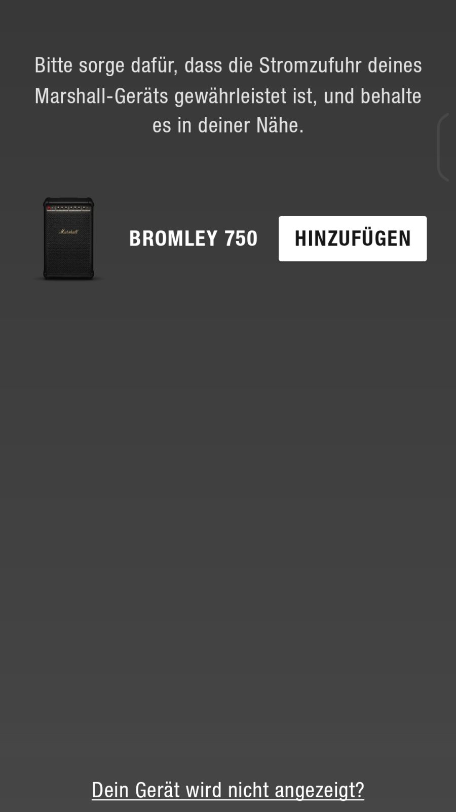 Marshall Bluetooth App während Einrichtung und Firmwareupdate des Bromley 750